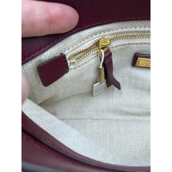 Tory Burch Burgundy Port Wine Logo Front Leather Miller Fold-over Clutch - Picture 11 of 13